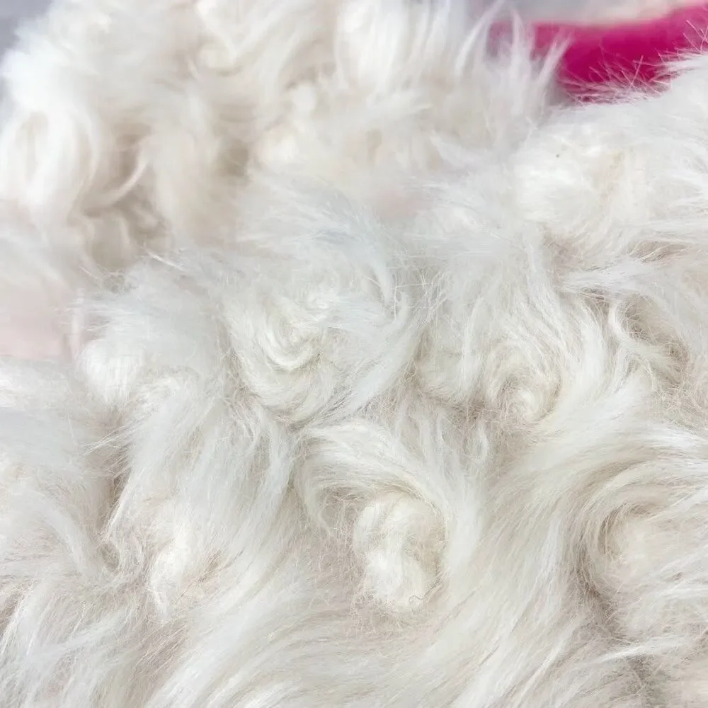 Heurueh Hybrid Pull Thru Scarf Winter White Vegan Fur Pink Fleece Lined $180 NEW